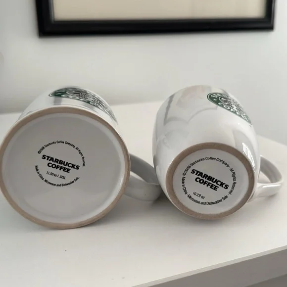 Pair Starbucks Basic White with Green and Black Siren Logo on Two Sides 2008 - Picture 5 of 9